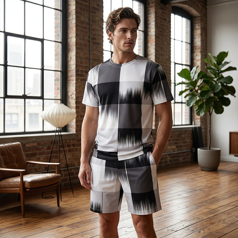 😎Ensemble abstrait moderne ✨Ensemble t-shirt et short à imprimé abstrait pour homme