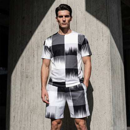 😎Ensemble abstrait moderne ✨Ensemble t-shirt et short à imprimé abstrait pour homme