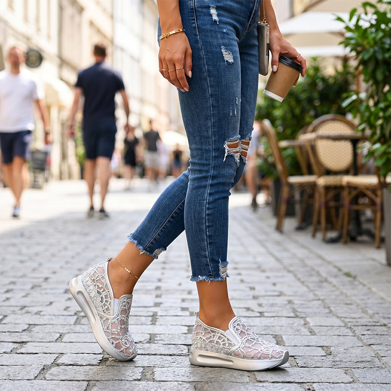 Baskets à plateforme pour femme en mesh respirant et à enfiler