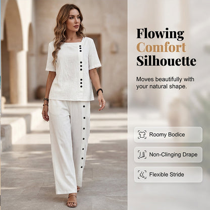 Ensemble 2 Pièces Femme : Haut Décontracté et Pantalon Large