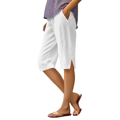Short femme coton et lin longueur genou