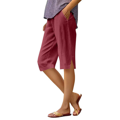 Short femme coton et lin longueur genou
