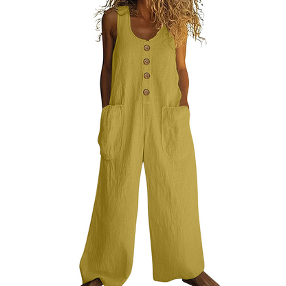 Combinaison Femme Sans Manches à Jambe Large avec Poches