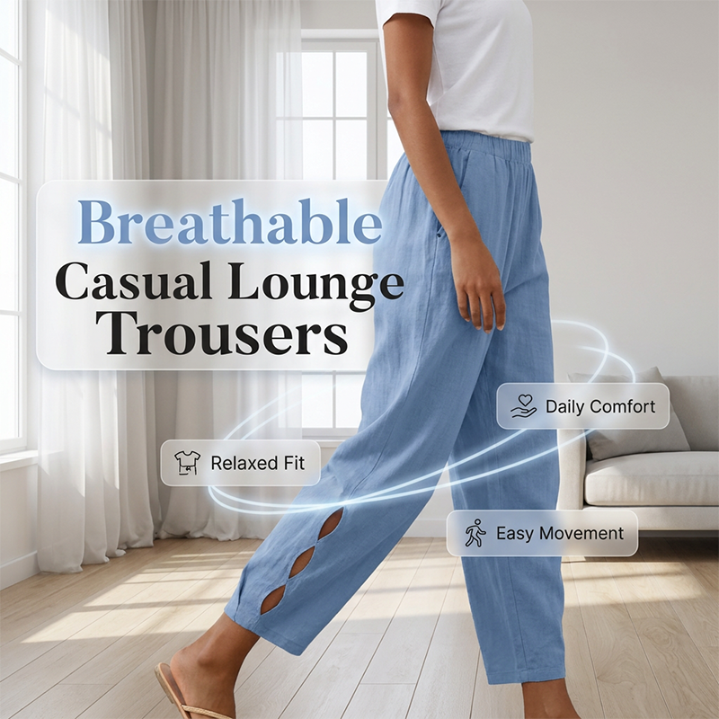 Pantalon décontracté pour femme à taille élastique avec poches
