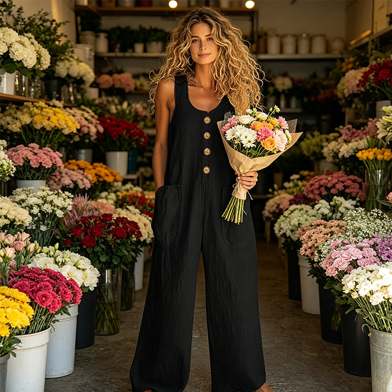 Combinaison Femme Sans Manches à Jambe Large avec Poches