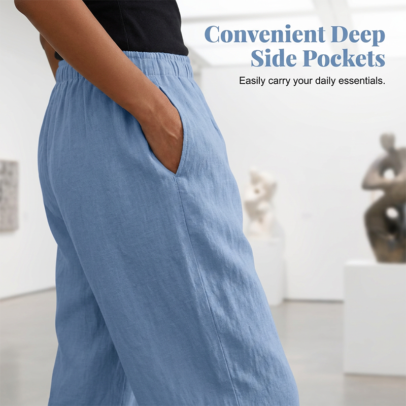 Pantalon décontracté pour femme à taille élastique avec poches
