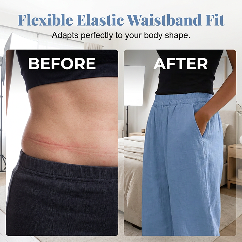 Pantalon décontracté pour femme à taille élastique avec poches
