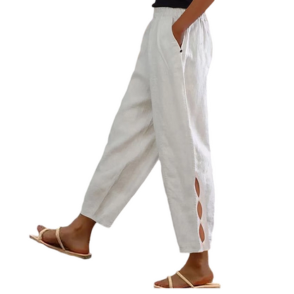 Pantalon décontracté pour femme à taille élastique avec poches
