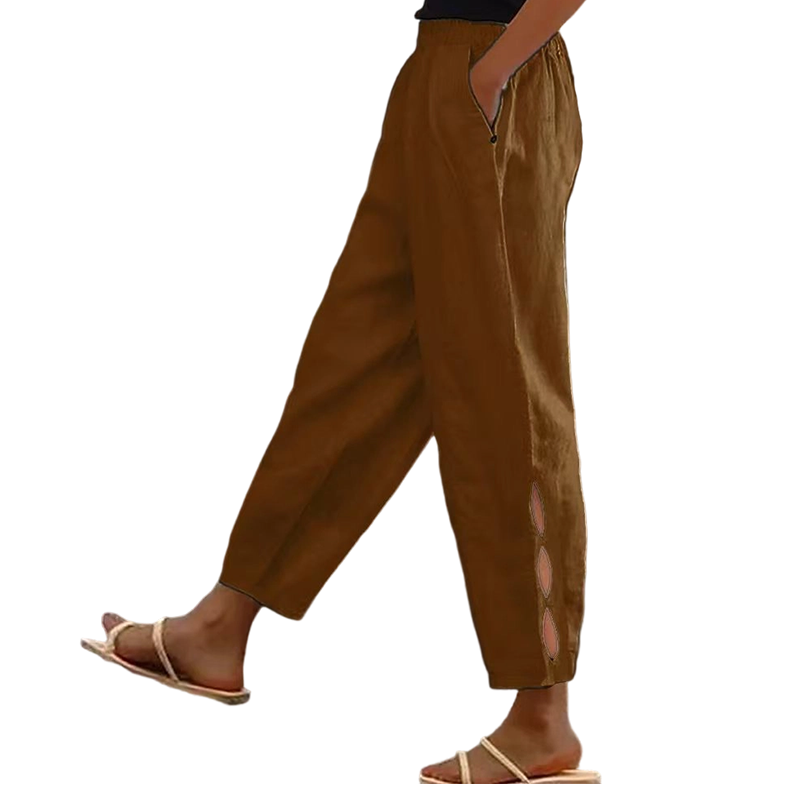 Pantalon décontracté pour femme à taille élastique avec poches