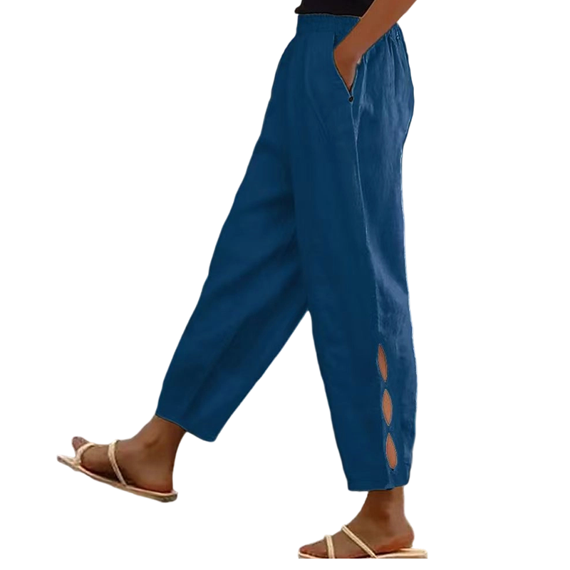 Pantalon décontracté pour femme à taille élastique avec poches