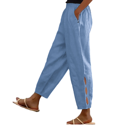 Pantalon décontracté pour femme à taille élastique avec poches