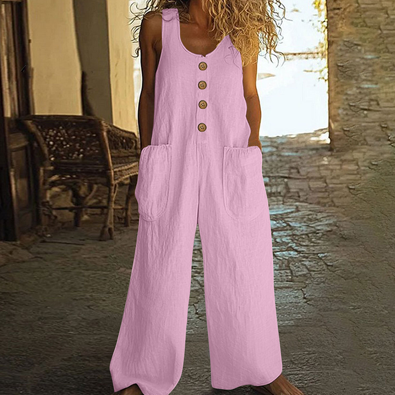 Combinaison Femme Sans Manches à Jambe Large avec Poches