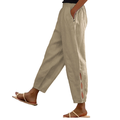 Pantalon décontracté pour femme à taille élastique avec poches
