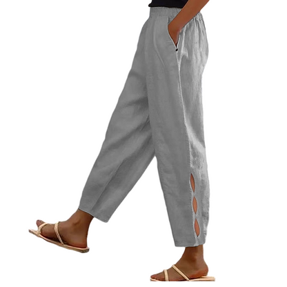 Pantalon décontracté pour femme à taille élastique avec poches