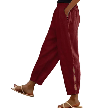Pantalon décontracté pour femme à taille élastique avec poches