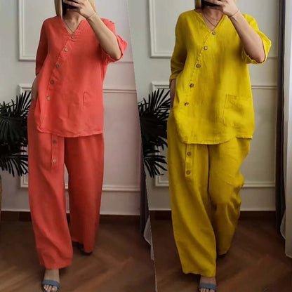 Ensemble 2 pièces décontracté et chic à boutons pour femmes
