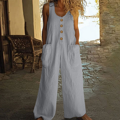 Combinaison Femme Sans Manches à Jambe Large avec Poches