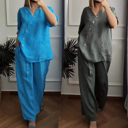 Ensemble 2 pièces décontracté et chic à boutons pour femmes