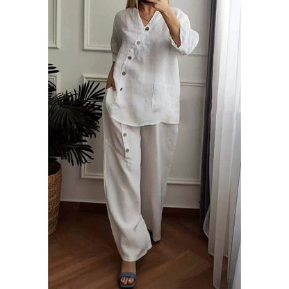 Ensemble 2 pièces décontracté et chic à boutons pour femmes