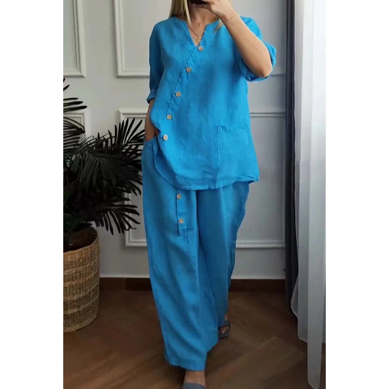 Ensemble 2 pièces décontracté et chic à boutons pour femmes