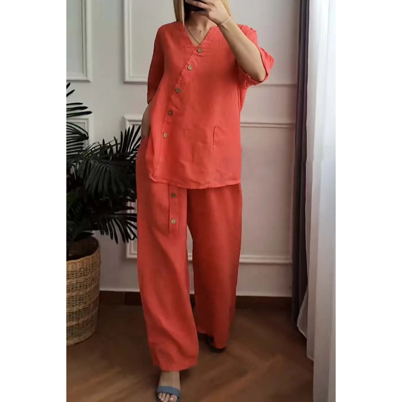 Ensemble 2 pièces décontracté et chic à boutons pour femmes