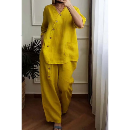 Ensemble 2 pièces décontracté et chic à boutons pour femmes