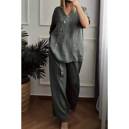 Ensemble 2 pièces décontracté et chic à boutons pour femmes