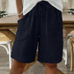 Short taille haute élastique en coton et lin pour femme