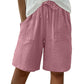 Short taille haute élastique en coton et lin pour femme