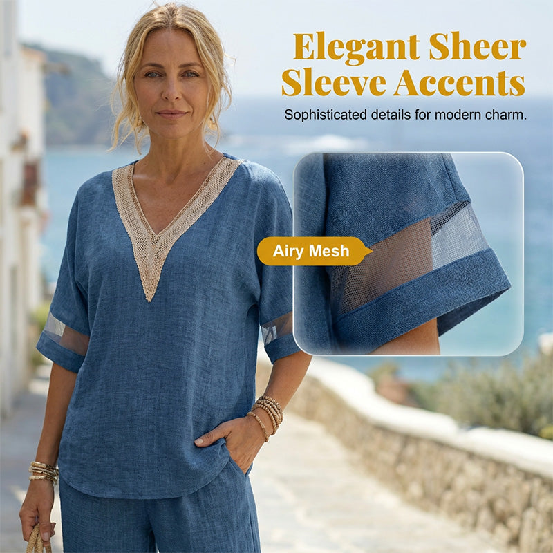 Ensemble élégant pour femme : top col en V et pantalon large