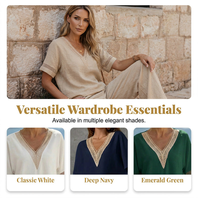 Ensemble élégant pour femme : top col en V et pantalon large
