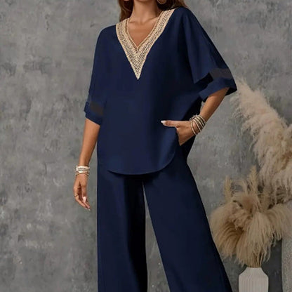 Ensemble élégant pour femme : top col en V et pantalon large