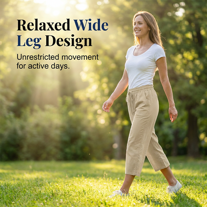 Pantalon capri décontracté en coton et lin pour femme, avec poches