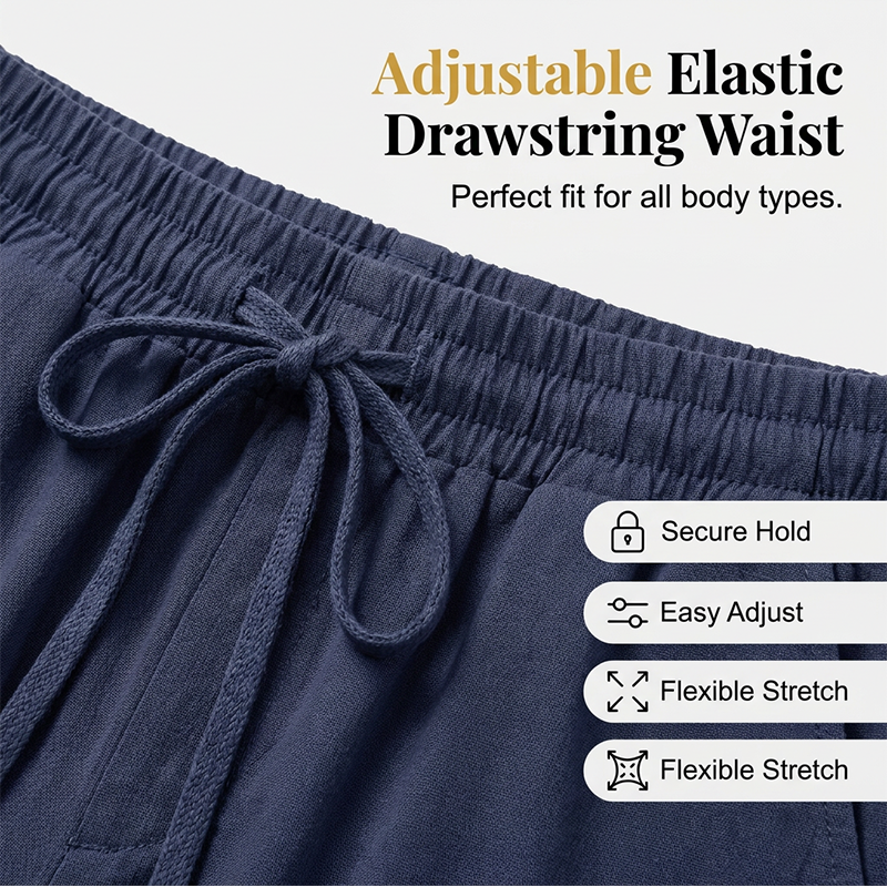 Pantalon capri décontracté en coton et lin pour femme, avec poches