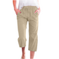Pantalon capri décontracté en coton et lin pour femme, avec poches