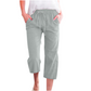 Pantalon capri décontracté en coton et lin pour femme, avec poches