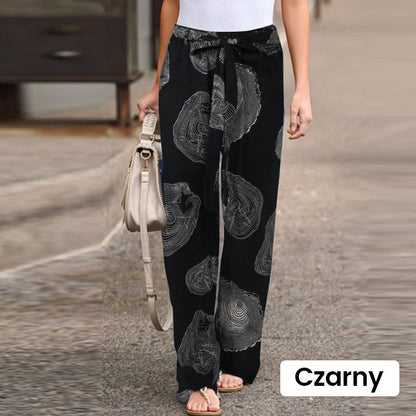 Pantalon pour femme à taille élastique en coton et lin, avec imprimé