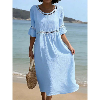 Robe Midi à Manches Évasées Brodées pour Femme