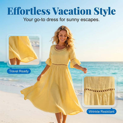 Robe Midi à Manches Évasées Brodées pour Femme