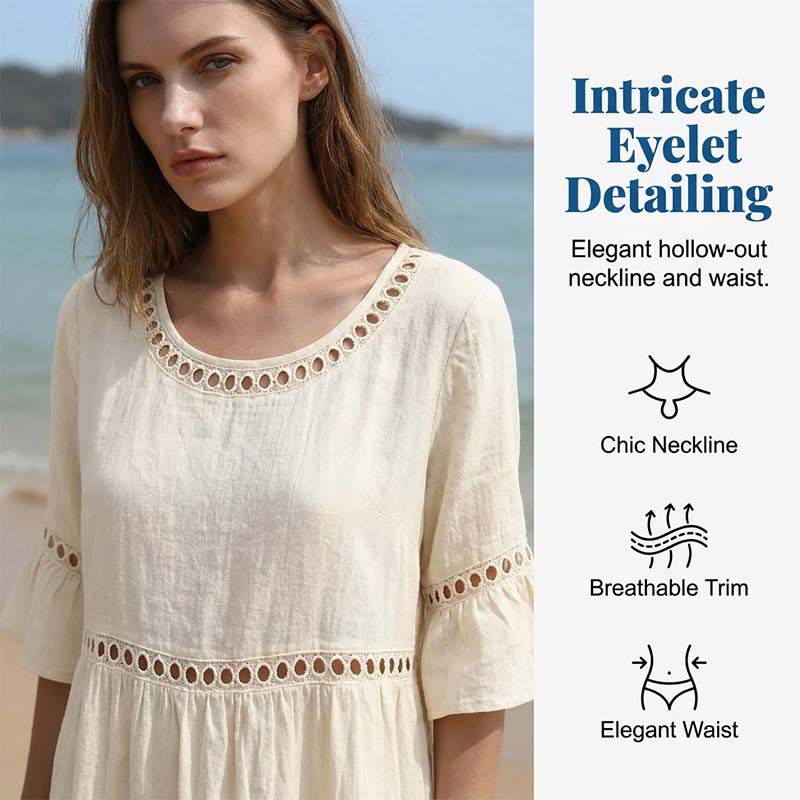 Robe Midi à Manches Évasées Brodées pour Femme