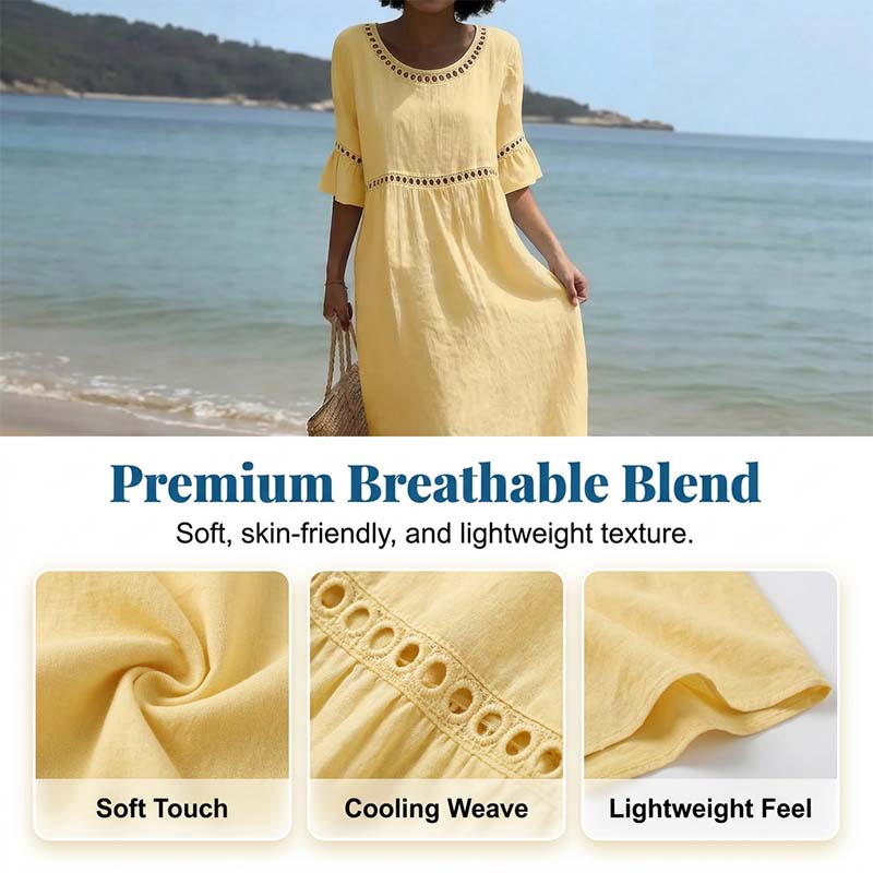 Robe Midi à Manches Évasées Brodées pour Femme