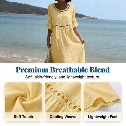 Robe Midi à Manches Évasées Brodées pour Femme