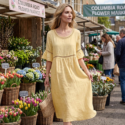Robe Midi à Manches Évasées Brodées pour Femme