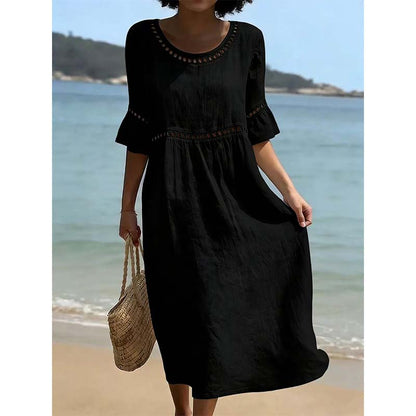 Robe Midi à Manches Évasées Brodées pour Femme