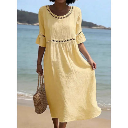 Robe Midi à Manches Évasées Brodées pour Femme