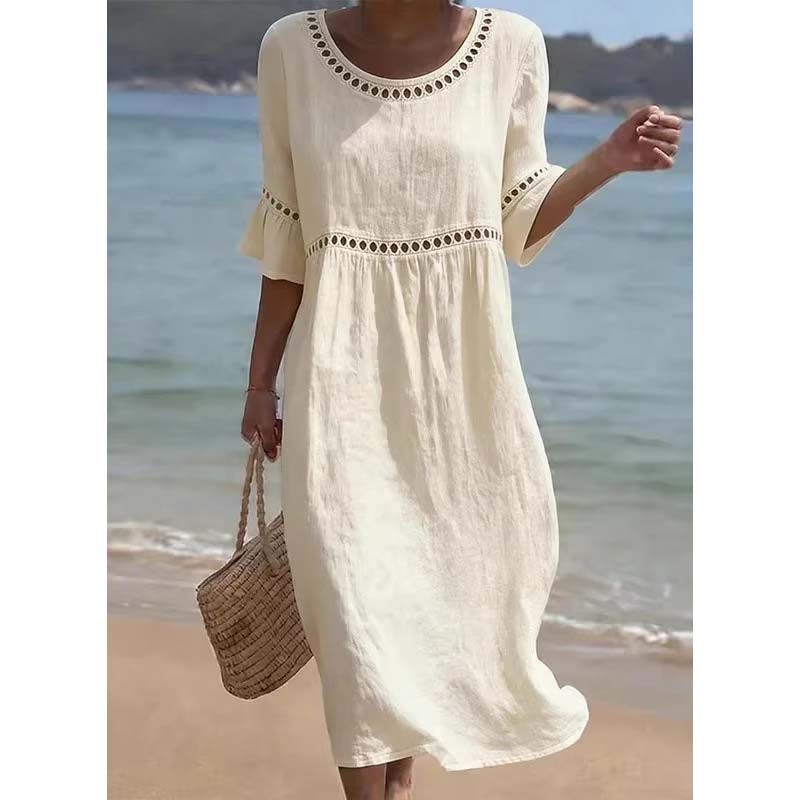 Robe Midi à Manches Évasées Brodées pour Femme