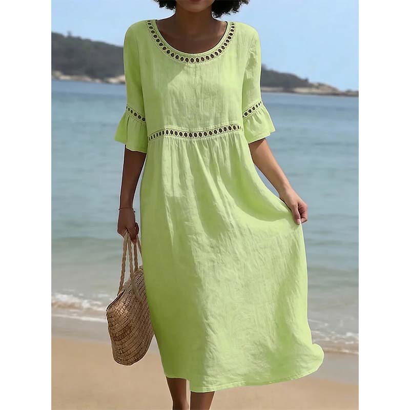 Robe Midi à Manches Évasées Brodées pour Femme