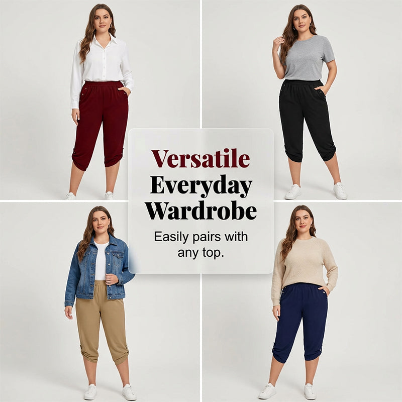 Pantacourt Femme Décontracté à Taille Élastique