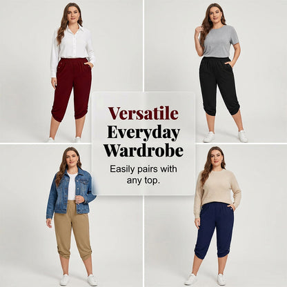 Pantacourt Femme Décontracté à Taille Élastique
