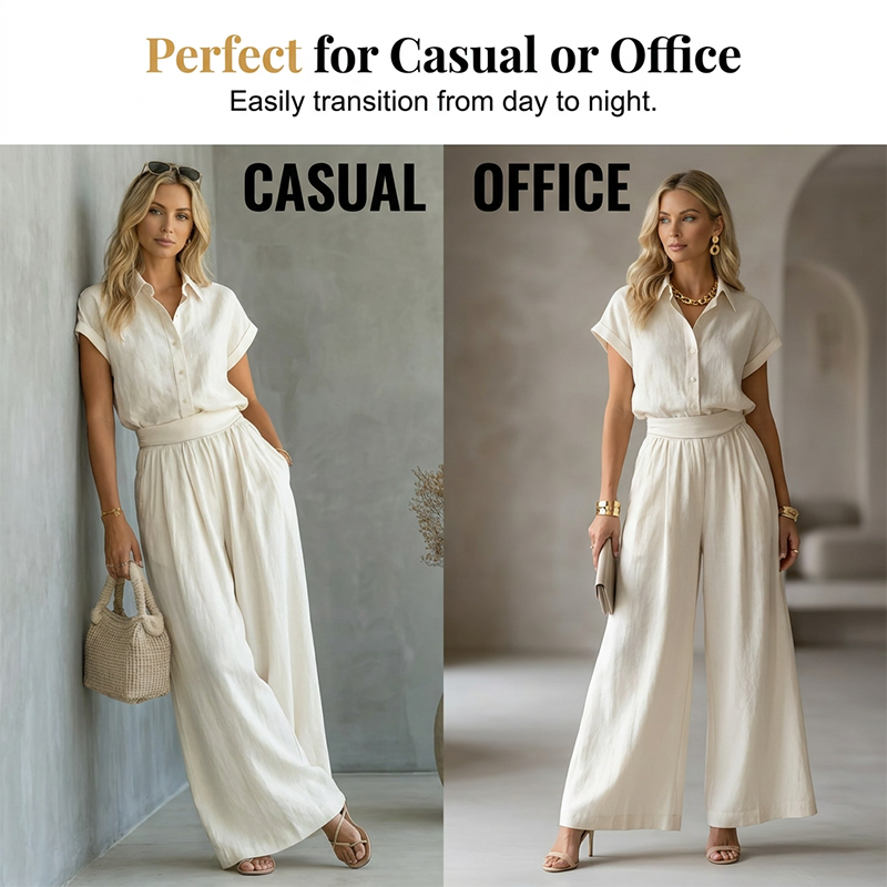 Ensemble Élégant Deux-Pièces : Chemise et Pantalon Large